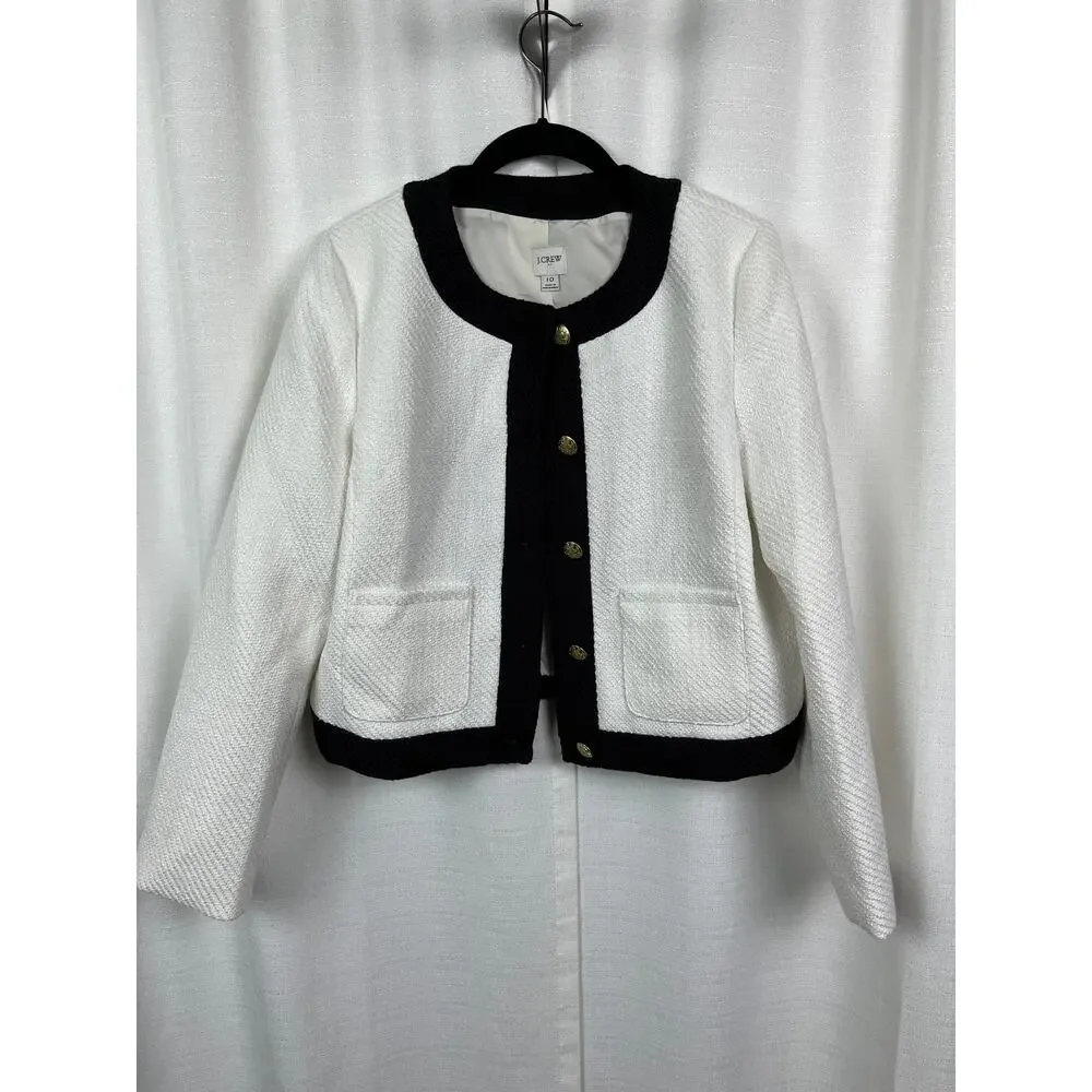 J.Crew White&Black Long Sleeve Button Front Tweed Lady Jacket Sz.10